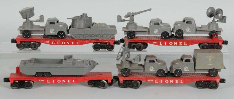 Appraisal: Lot of Lionel O-Gauge Military Flat Cars Description Post-war Includes