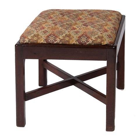 Appraisal: A GEORGIAN MAHOGANY SQUARE STOOL with drop in seat and