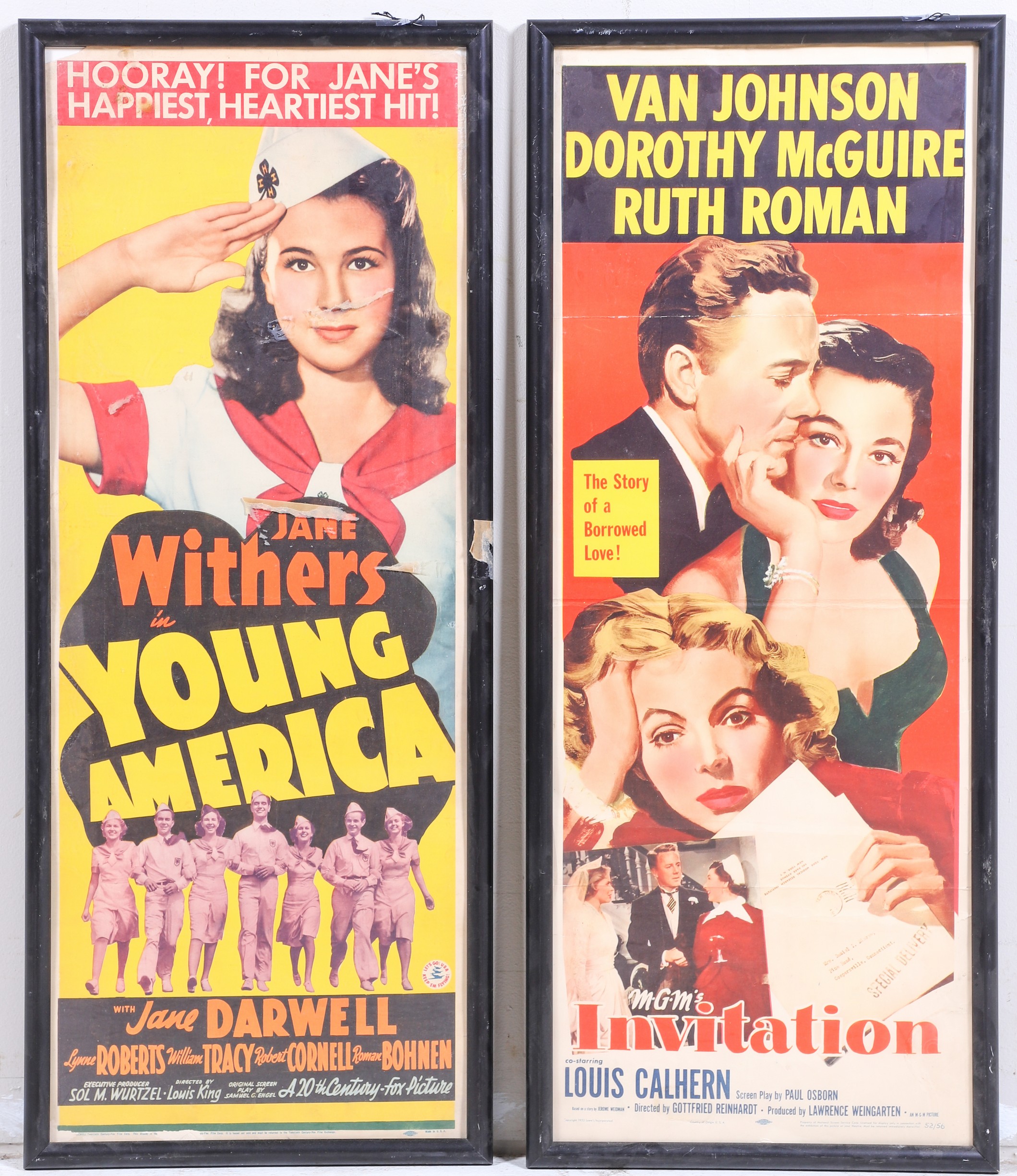 Appraisal: Vintage Movie Posters Invitation' and Young America framed size -