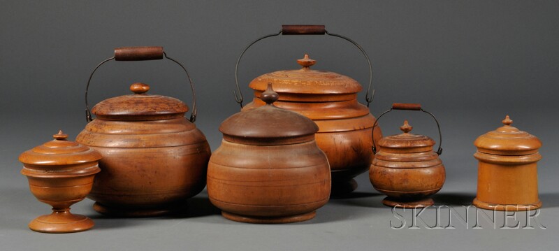 Appraisal: Six Covered Treen Sugar Bowls early th century three with