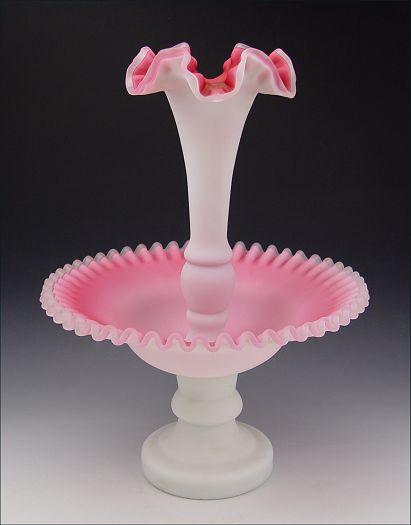 Appraisal: LARGE BURMESE GLASS EPERGNE Pink cased white glass Two part