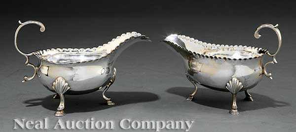 Appraisal: A Near Pair of George III Sterling Silver Sauceboats Wm