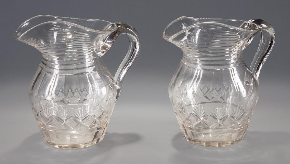 Appraisal: Pair of Antique American Blown and Cut Glass Pitchers probably