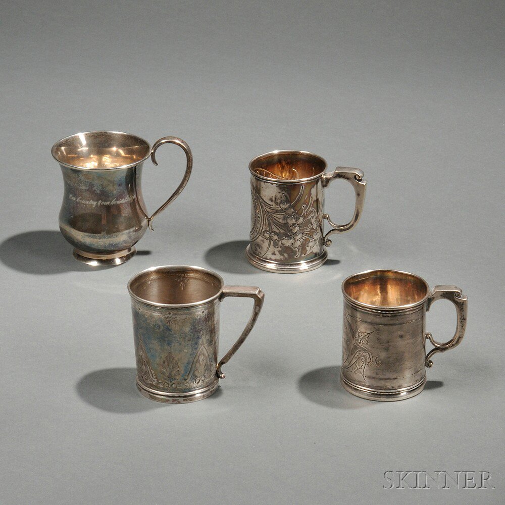 Appraisal: Four American Coin Silver Mugs th century each with hollow