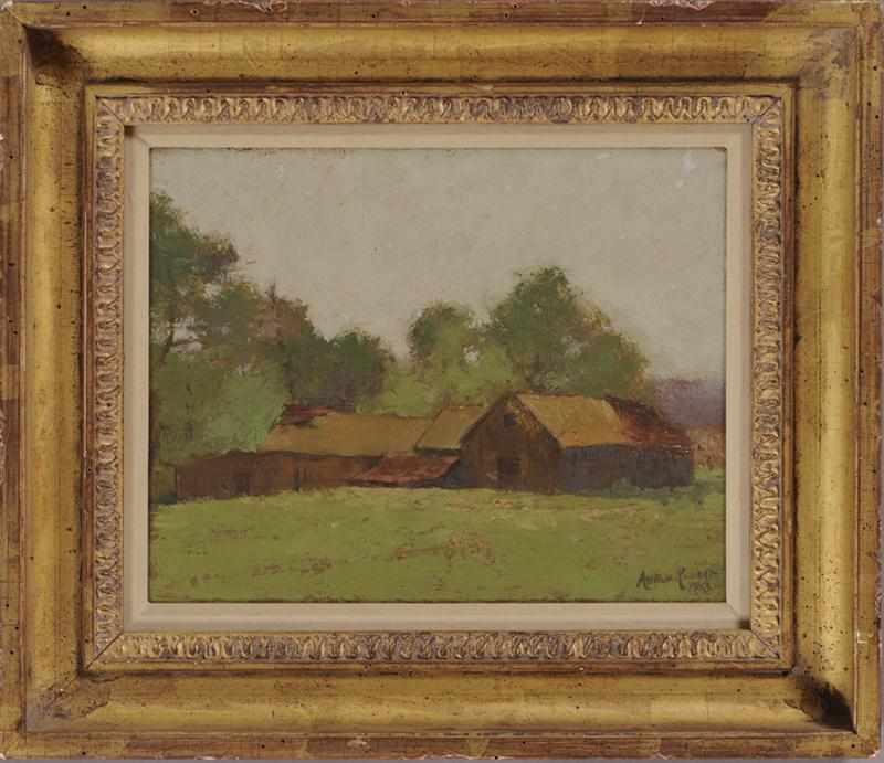 Appraisal: ANTON RUDERT - FARM BUILDINGS Oil on artistboard signed and