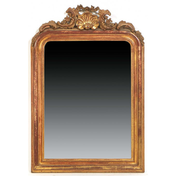 Appraisal: French Gilt and Gesso Overmantel Mirror th c the shell