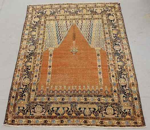 Appraisal: Persian oriental prayer carpet with orange field ' x '