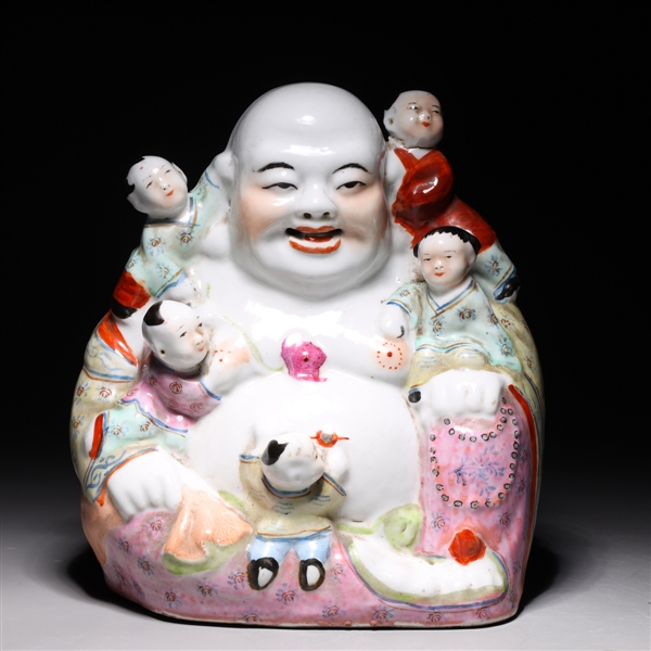 Appraisal: Chinese famille rose enameled porcelain Buddha statue with five attendant