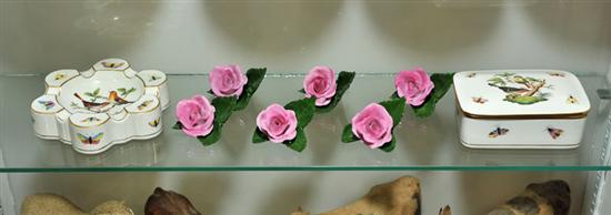 Appraisal: EIGHT PIECES OF HEREND PORCELAIN Six porcelain roses marked ''Herend