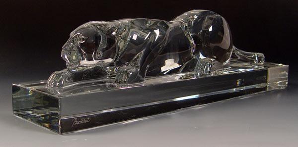 Appraisal: LARGE BACCARAT CRYSTAL PANTHER Solid crystal panther and base Signed