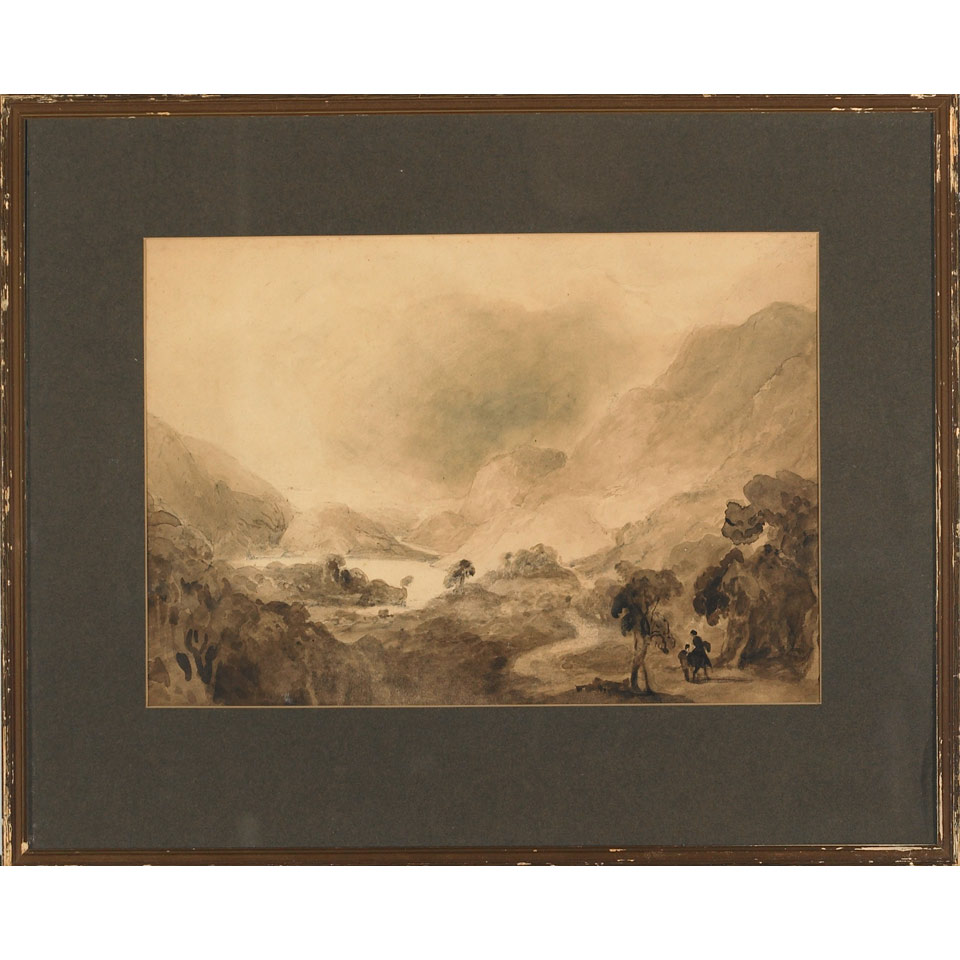 Appraisal: Frederick Goodall - British TRAVELLERS IN A HIGHLAND LANDSCAPE Watercolour