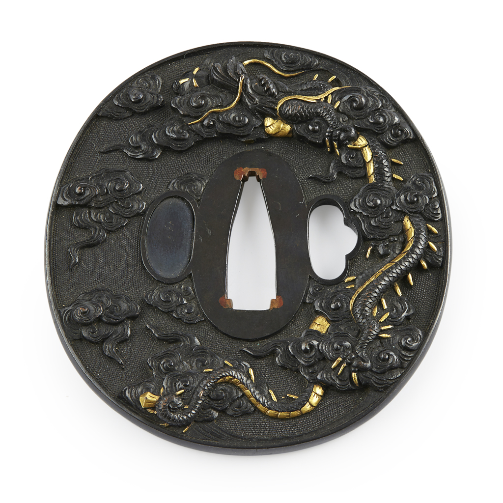 Appraisal: IRON TSUBA EDO MEIJI PERIOD decorated in high relief on