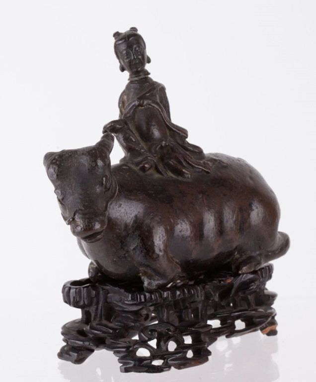 Appraisal: Chinese bronze buffalo w boy possibly Ming dynasty boy seated