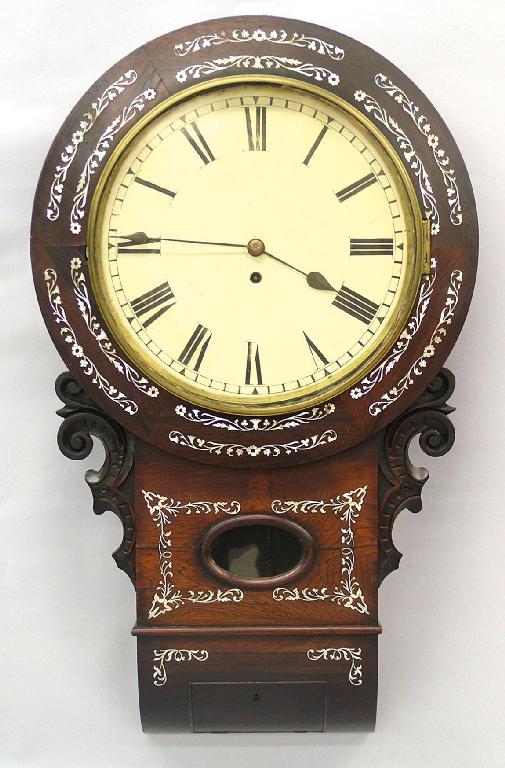 Appraisal: Rosewood single fusee drop dial wall clock the case inlaid