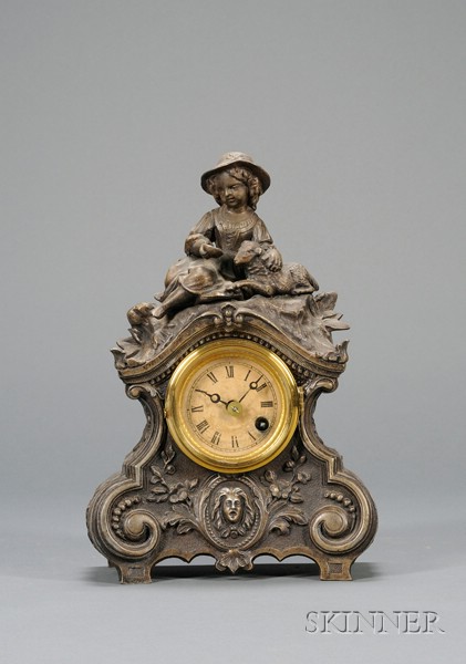 Appraisal: Patinated Metal Statuary Clock by Terry Clock Company Waterbury Connecticut