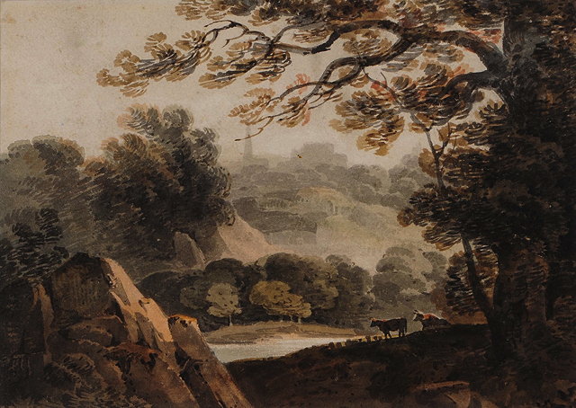 Appraisal: CIRCLE OF WILLIAM PAYNE - A wooded landscape with cattle