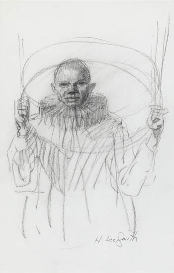 Appraisal: HUGHIE LEE-SMITH - Untitled Clown with Hoops Pencil on wove