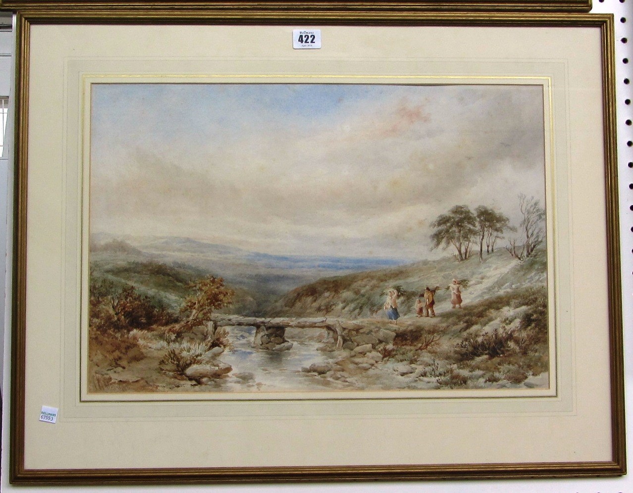 Appraisal: Claude McArthur th century Bracken gatherers crossing a bridge watercolour