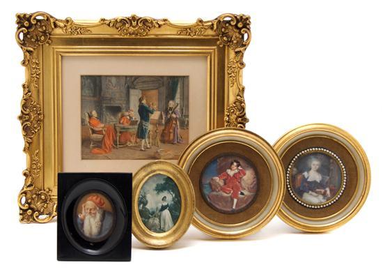 Appraisal: Group of Four Portrait Miniatures together with a framed decorative