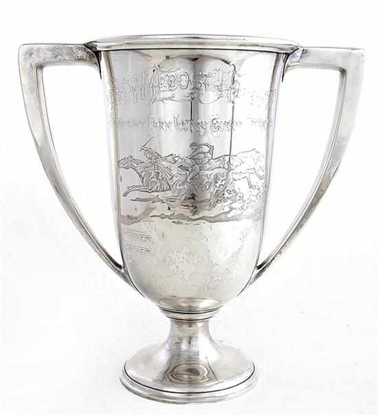 Appraisal: Whiting sterling horseracing trophy New York dated oversized double handle