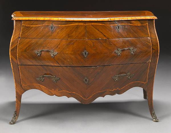 Appraisal: An Italian Rococo inlaid walnut chest of drawers second half