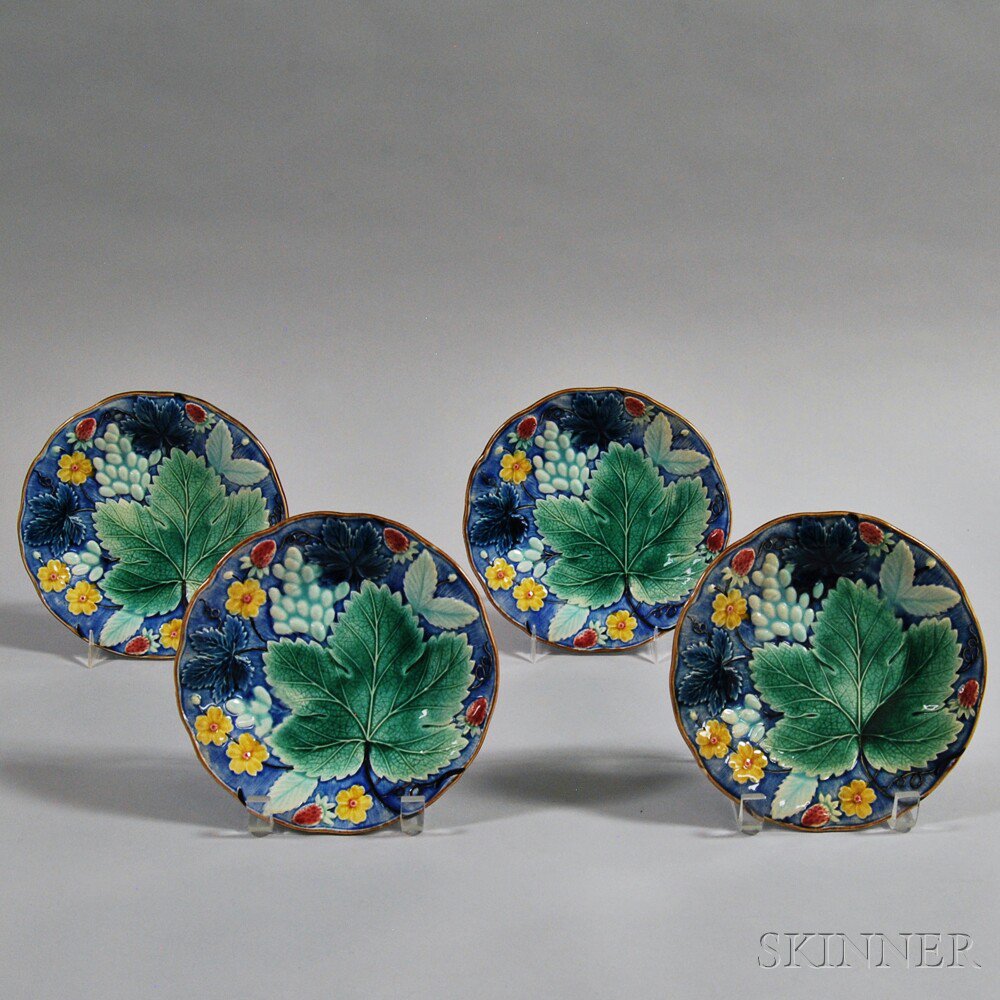 Appraisal: Set of Four Gustafsberg Majolica Leaf Plates Sweden early th