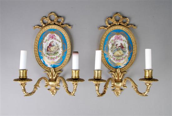 Appraisal: A Pair of Louis XVI Style Two-Light Wall Sconces Height