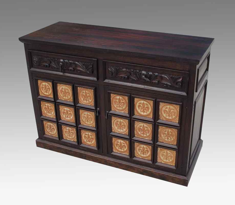 Appraisal: EARLY TH CENTURY TILED CARVED SIDE CABINET drawers with applied