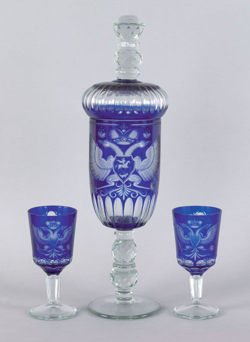 Appraisal: Russian cobalt cut to clear glass covered urn ca together