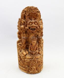 Appraisal: Elaborate th C Balinese Garuda Carving with figures throughout Well