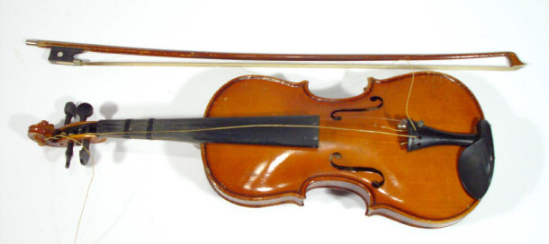 Appraisal: Cased violin and bow with single piece back cm in