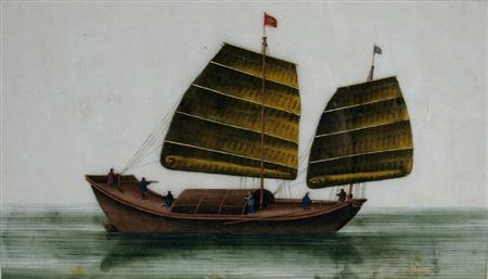 Appraisal: TH CENTURY CANTON SCHOOL TEN PAINTINGS OF CHINESE BOATS Including