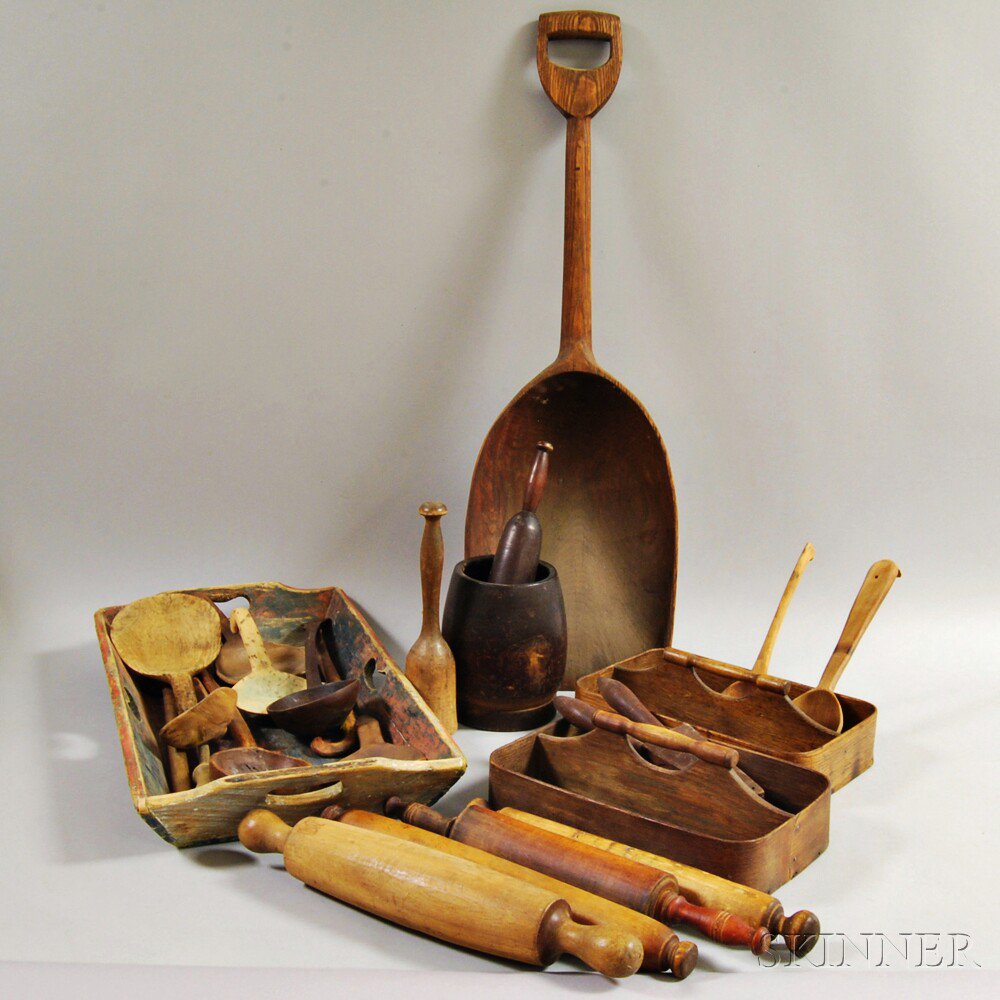 Appraisal: Group of Turned and Carved Wood Domestic Items including a