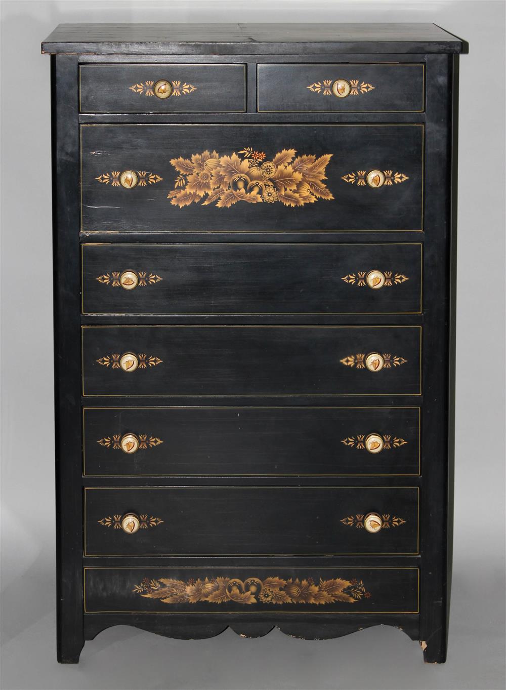 Appraisal: TWO MATCHING HITCHCOCK STYLE STENCILED EBONY DRESSERS the tall chest