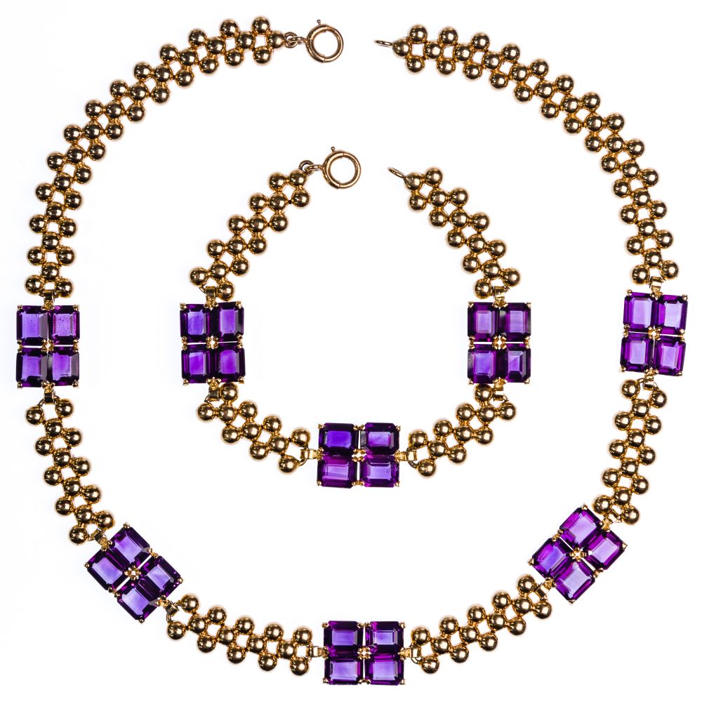 Appraisal: TIFFANY K YELLOW GOLD AND AMETHYST NECKLACE AND BRACELETChoker having