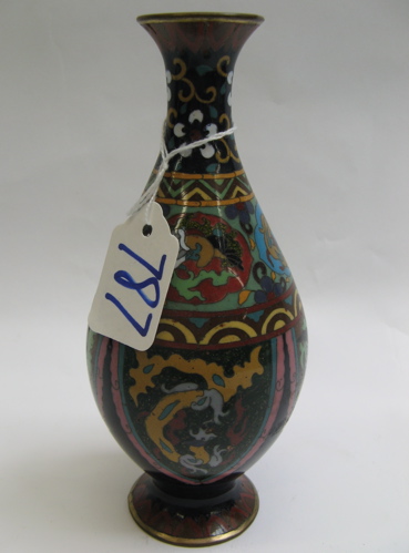 Appraisal: A JAPANESE CLOISONNE ENAMEL VASE round pedestal base shield-shaped cartouches