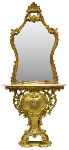 Appraisal: Italian Louis XV style giltwood console table and mirror early