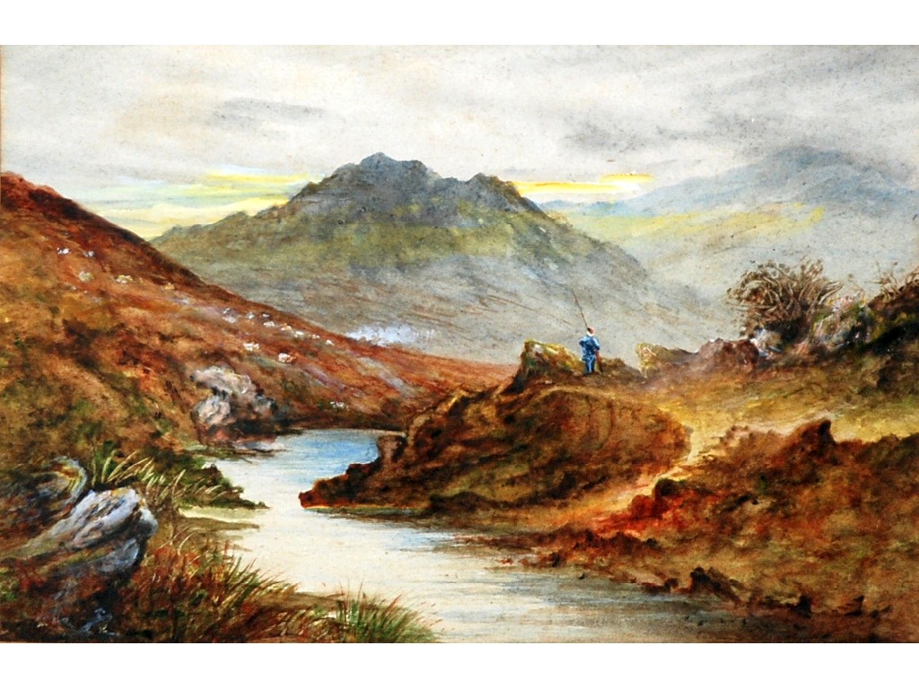 Appraisal: UNATTRIBUTED nineteenth century PAIR OF WATERCOLOURS Upland landscapes with drover