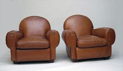 Appraisal: Pair of Art Deco-Style Leather-Upholstered Club Chairs x x in