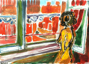 Appraisal: John Bratby RA - - Figure by a window pencil