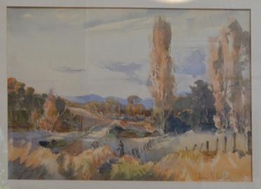 Appraisal: JOHN LOXTON LANDSCAPE WITH POPLARS WATERCOLOUR X CM JOHN LOXTON