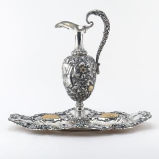 Appraisal: Fine Judaica Silver Ewer and Tray Fine Judaica Silver Ewer