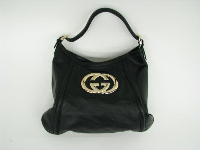 Appraisal: Gucci black leather ''Britt'' shoulder bag with gold tone logo