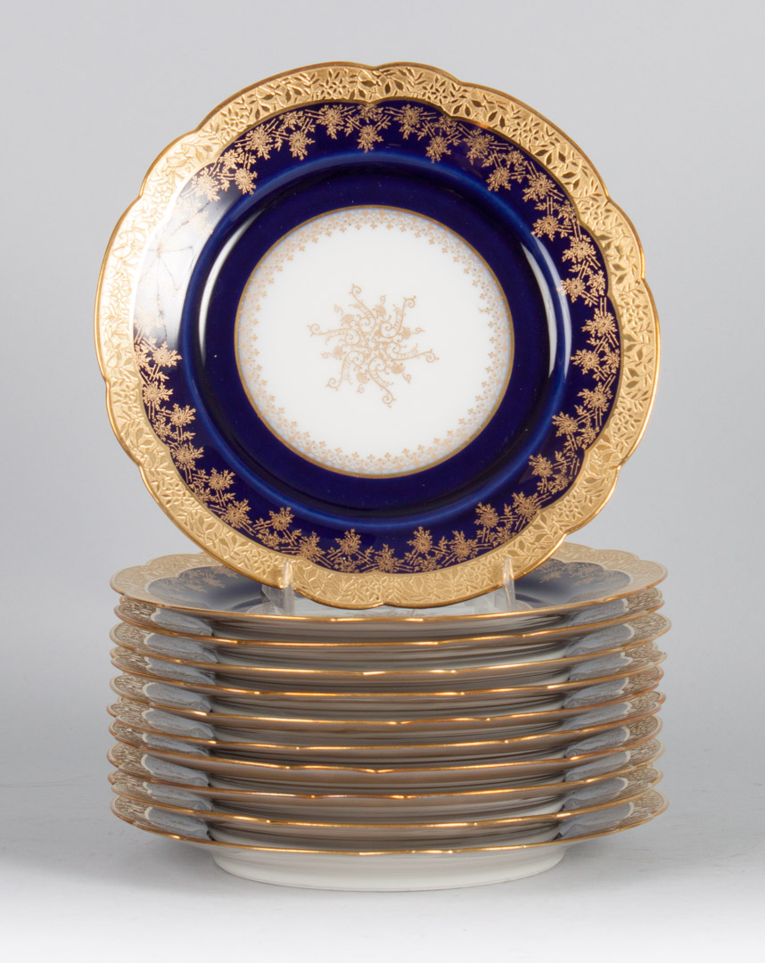 Appraisal: Limoges porcelain dessert plates late th century with raised gilt