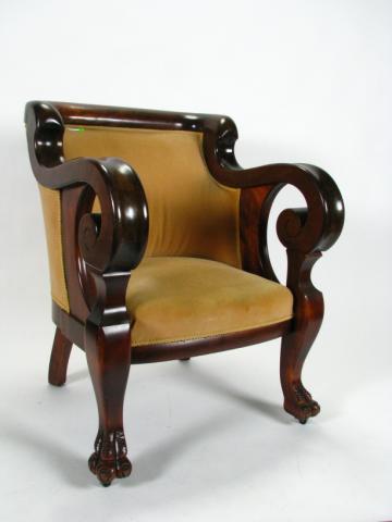 Appraisal: Antique Empire gentleman's arm chair mahogany carved paw feet and