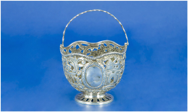 Appraisal: Silver Swing Handled Basket The Whole Body With Pierced And