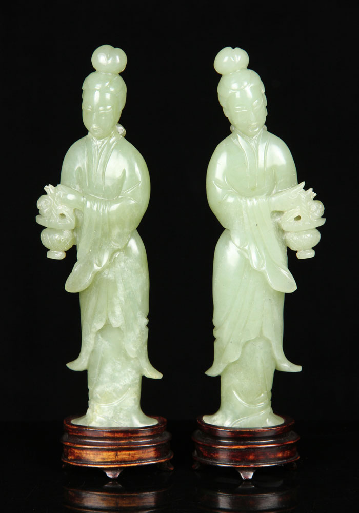 Appraisal: - Pr Republic Period Chinese Figures Jade Pair of Republic