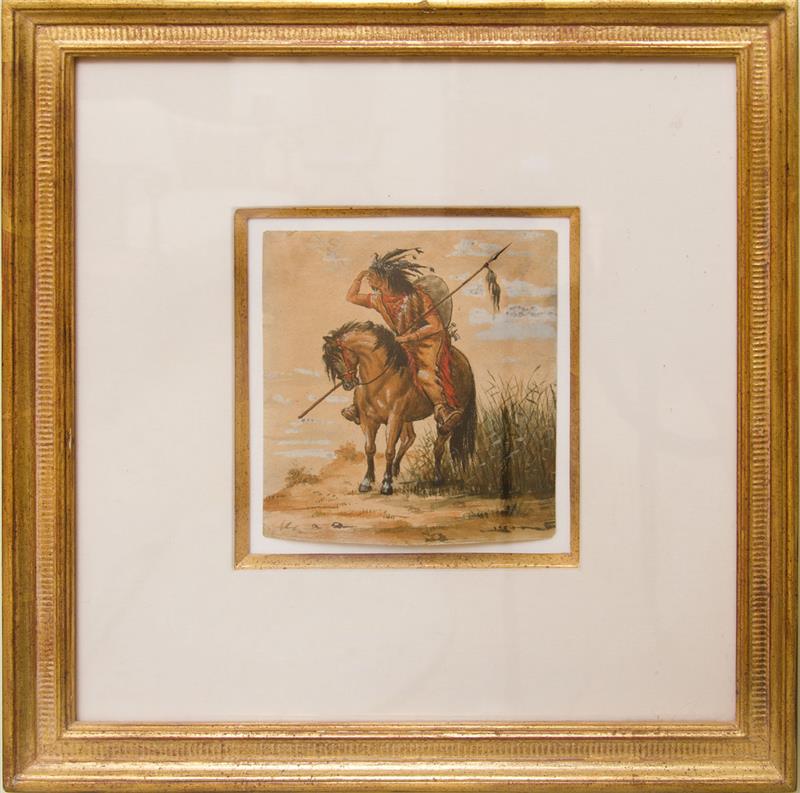 Appraisal: AMERICAN SCHOOL INDIAN SCOUT AND WAR PARTY Two watercolor on