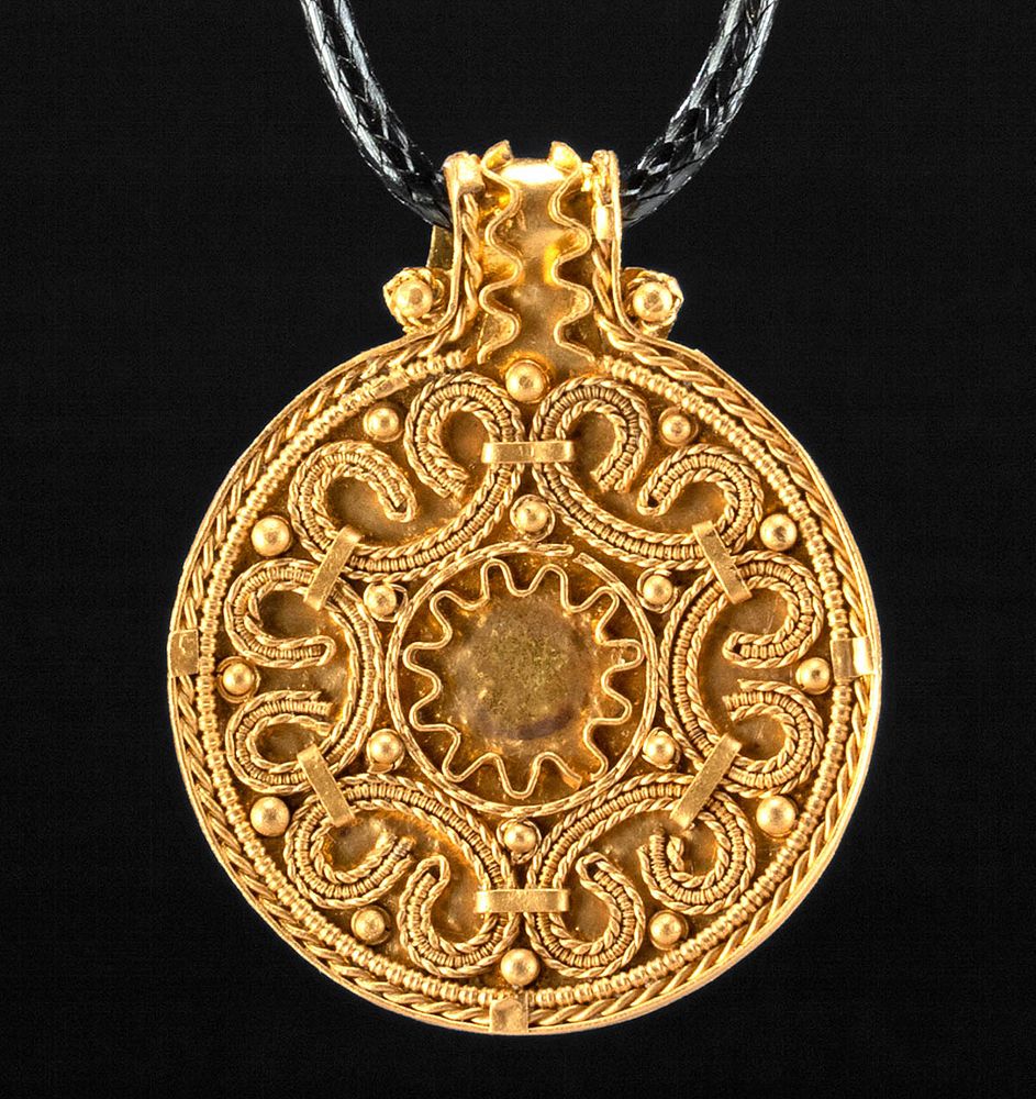 Appraisal: Elegant th C Viking Gold Bracteate Pendant Northern Europe Viking