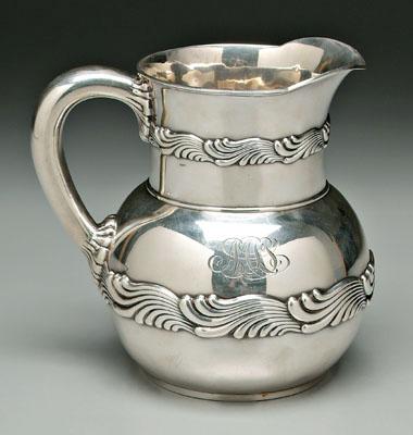 Appraisal: Tiffany sterling water pitcher two bands of wave decoration Tiffany